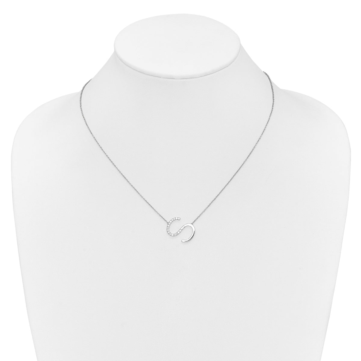 14K White Gold Sideways Diamond Initial S Necklace-PM9844S-019-WA