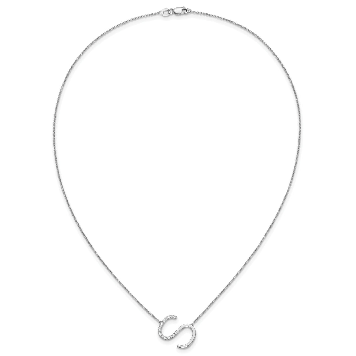 14K White Gold Sideways Diamond Initial S Necklace-PM9844S-019-WA