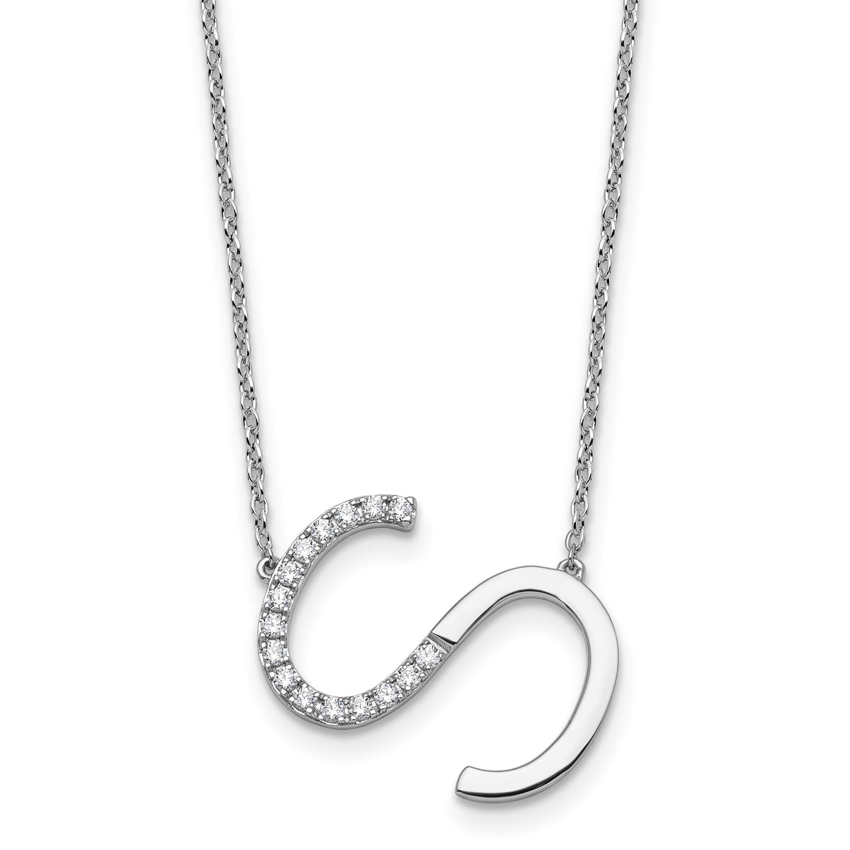 14K White Gold Sideways Diamond Initial S Necklace-PM9844S-019-WA