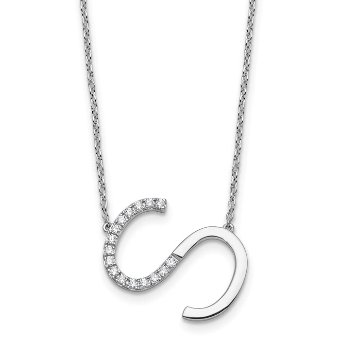 14K White Gold Sideways Diamond Initial S Necklace-PM9844S-019-WA