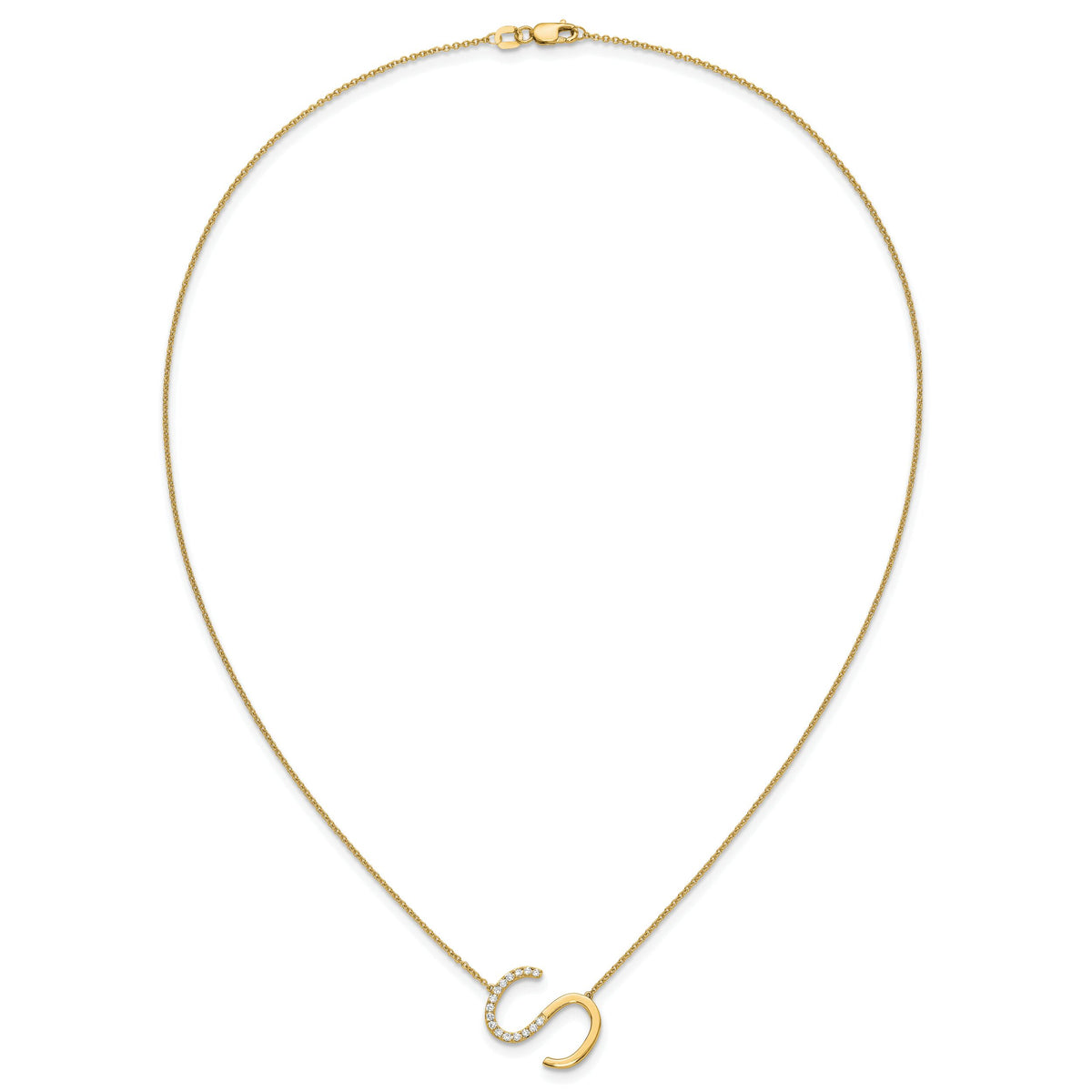 14K Sideways Diamond Initial S Necklace-PM9844S-019-YA