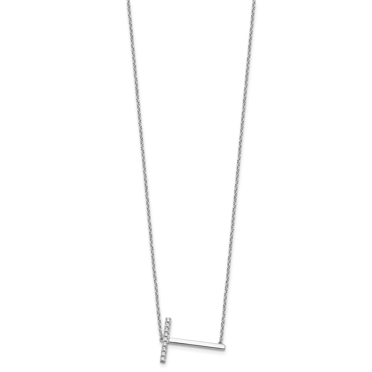 14K White Gold Sideways Diamond Initial T Necklace-PM9844T-011-WA