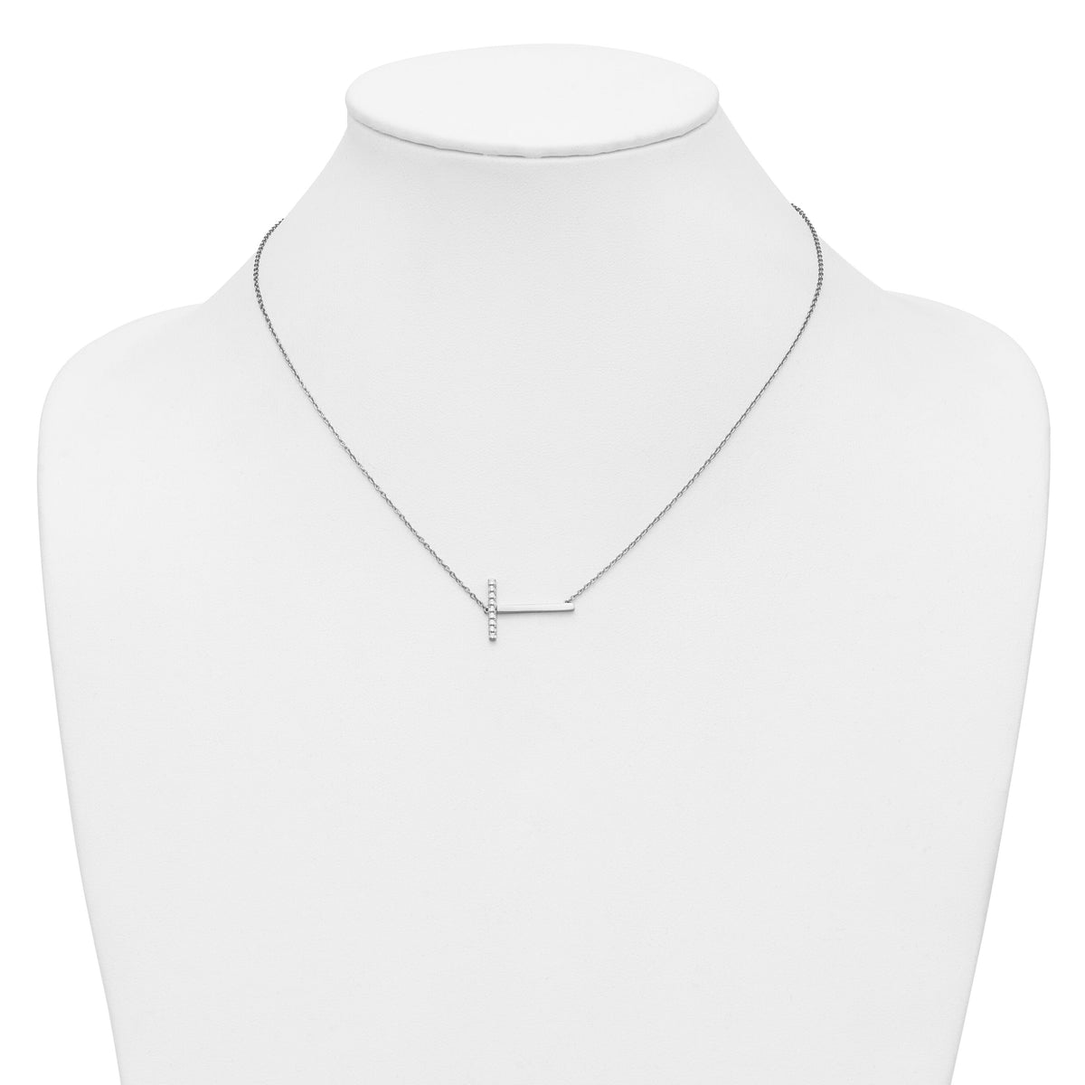 14K White Gold Sideways Diamond Initial T Necklace-PM9844T-011-WA