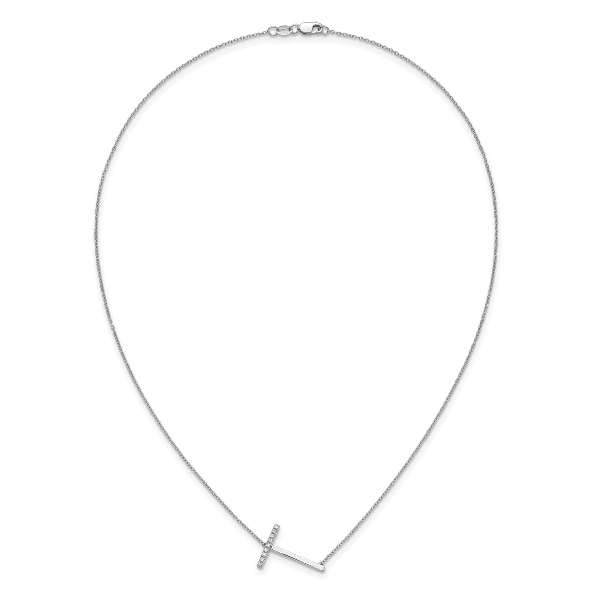 14K White Gold Sideways Diamond Initial T Necklace-PM9844T-011-WA