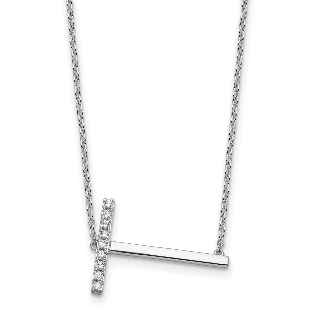 14K White Gold Sideways Diamond Initial T Necklace-PM9844T-011-WA