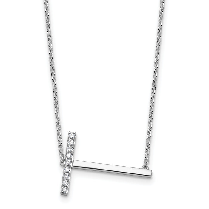 14K White Gold Sideways Diamond Initial T Necklace-PM9844T-011-WA