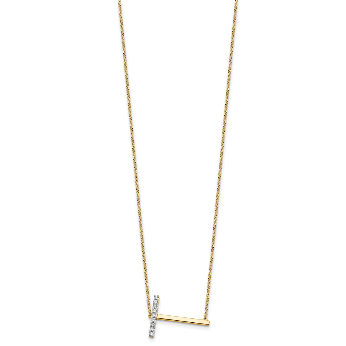 14K Sideways Diamond Initial T Necklace-PM9844T-011-YA