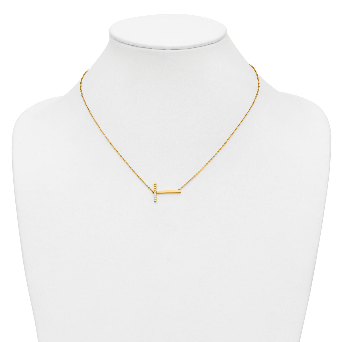 14K Sideways Diamond Initial T Necklace-PM9844T-011-YA