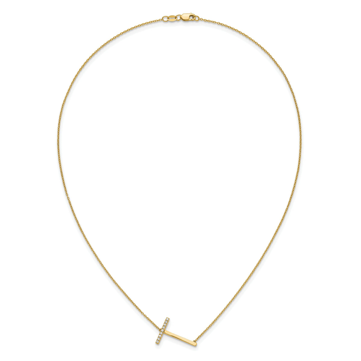 14K Sideways Diamond Initial T Necklace-PM9844T-011-YA