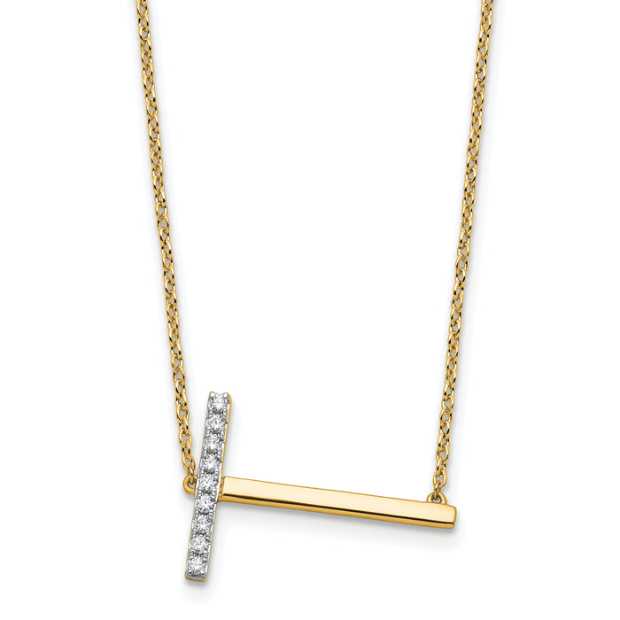 14K Sideways Diamond Initial T Necklace-PM9844T-011-YA