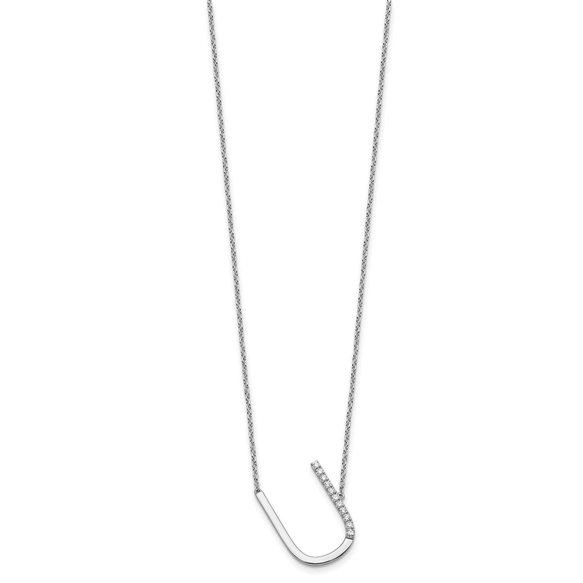 14K White Gold Sideways Diamond Initial U Necklace-PM9844U-013-WA