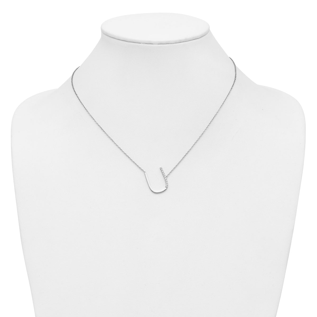 14K White Gold Sideways Diamond Initial U Necklace-PM9844U-013-WA