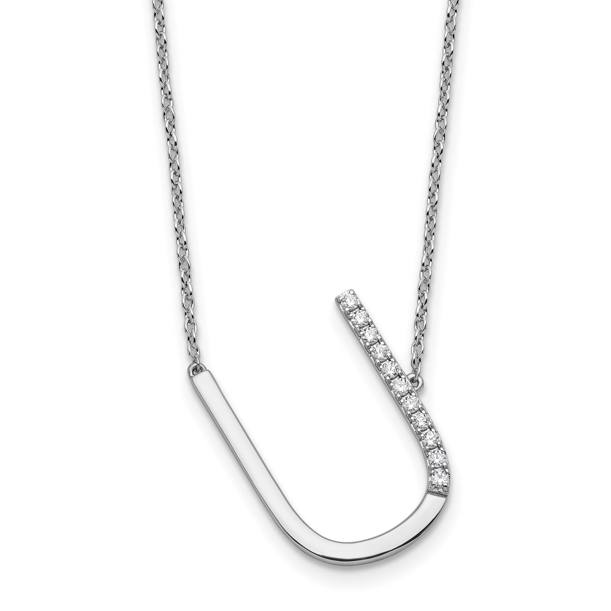 14K White Gold Sideways Diamond Initial U Necklace-PM9844U-013-WA