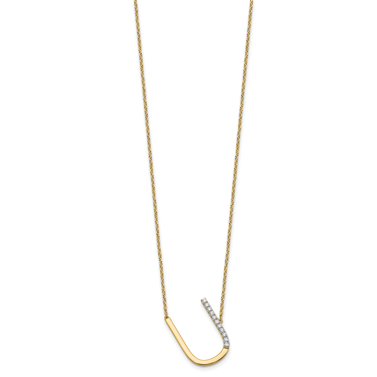 14K Sideways Diamond Initial U Necklace-PM9844U-013-YA