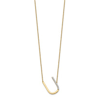14K Sideways Diamond Initial U Necklace-PM9844U-013-YA