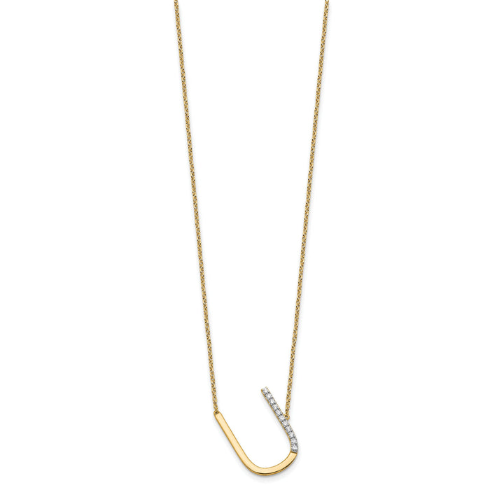 14K Sideways Diamond Initial U Necklace-PM9844U-013-YA
