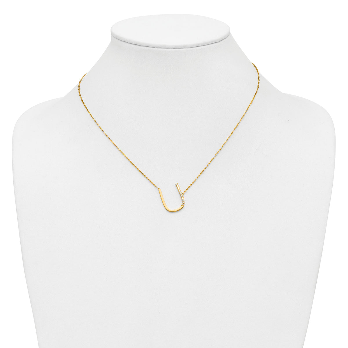 14K Sideways Diamond Initial U Necklace-PM9844U-013-YA