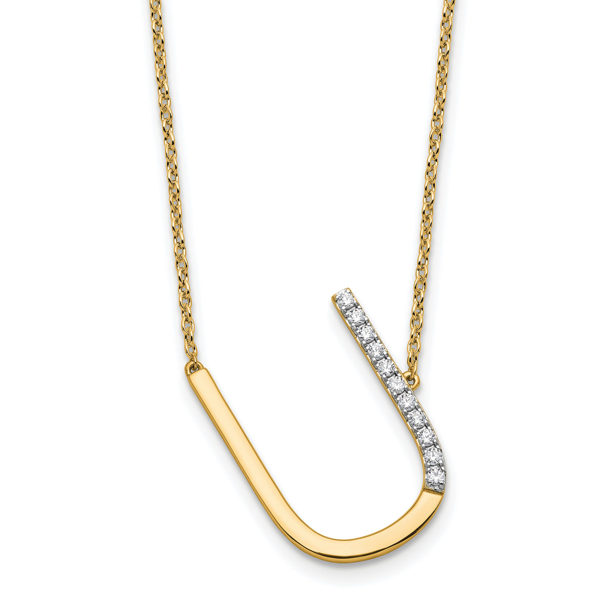 14K Sideways Diamond Initial U Necklace-PM9844U-013-YA
