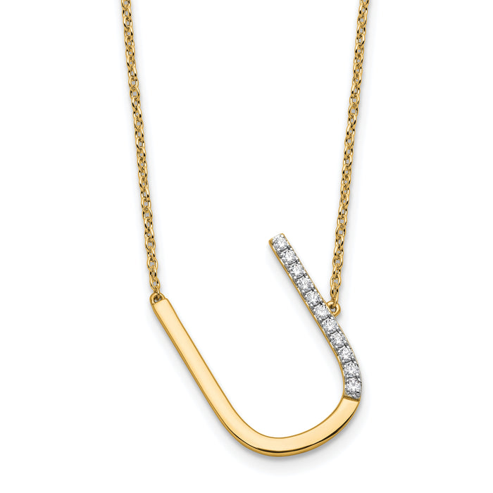 14K Sideways Diamond Initial U Necklace-PM9844U-013-YA