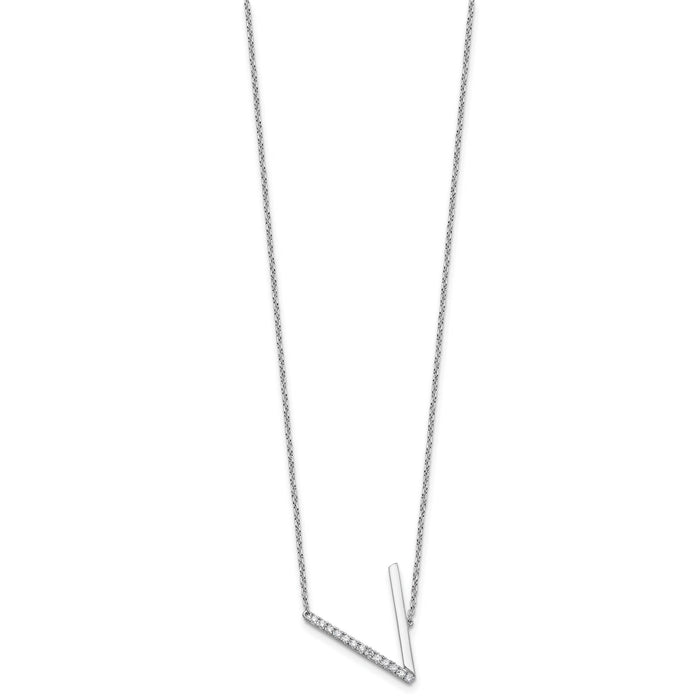 14K White Gold Sideways Diamond Initial V Necklace-PM9844V-016-WA