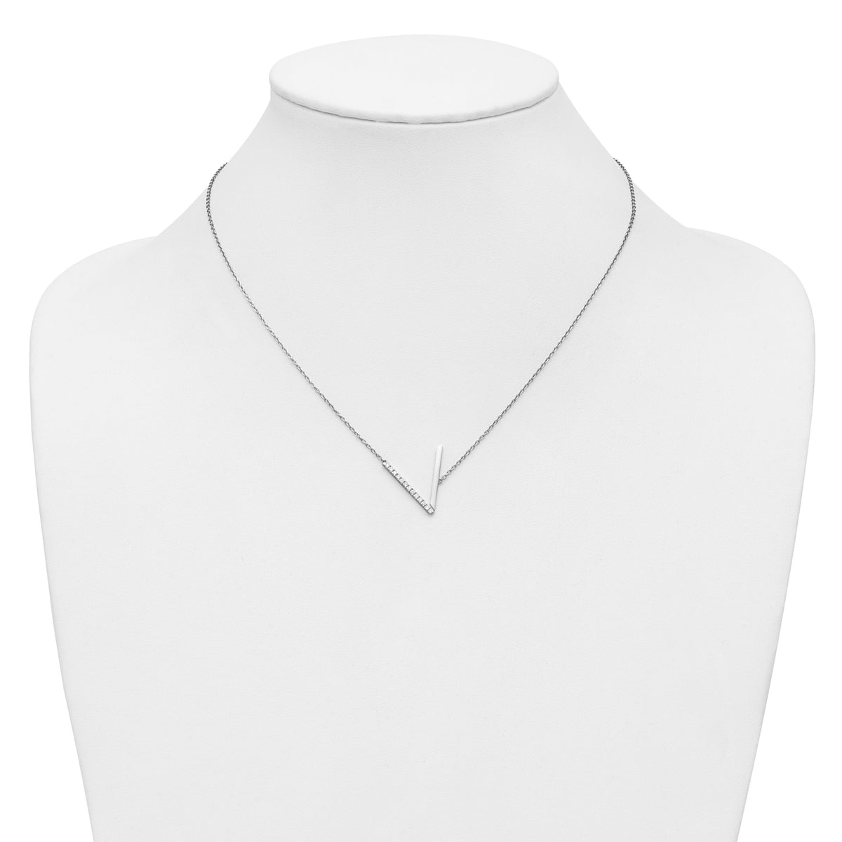 14K White Gold Sideways Diamond Initial V Necklace-PM9844V-016-WA