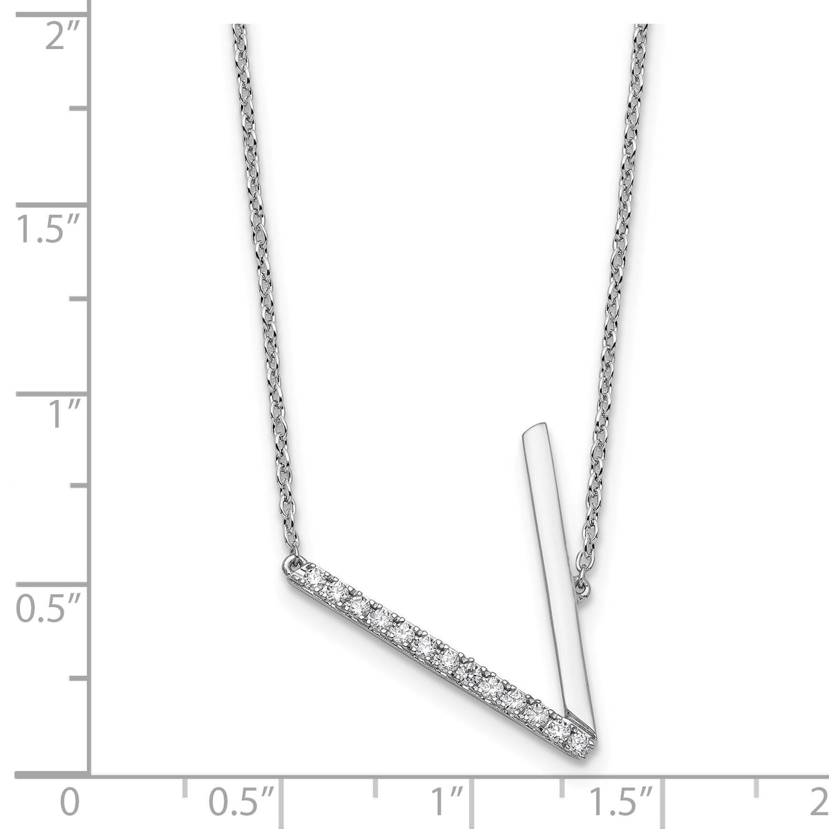 14K White Gold Sideways Diamond Initial V Necklace-PM9844V-016-WA