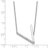 14K White Gold Sideways Diamond Initial V Necklace-PM9844V-016-WA