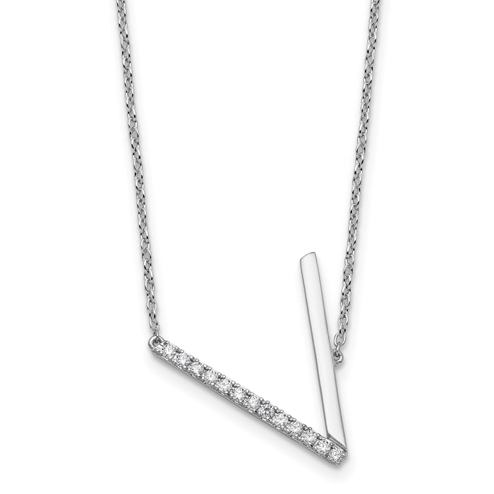 14K White Gold Sideways Diamond Initial V Necklace-PM9844V-016-WA