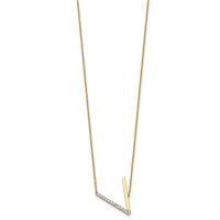 14K Sideways Diamond Initial V Necklace-PM9844V-016-YA