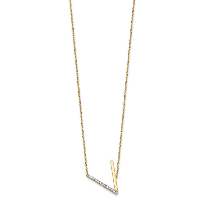 14K Sideways Diamond Initial V Necklace-PM9844V-016-YA