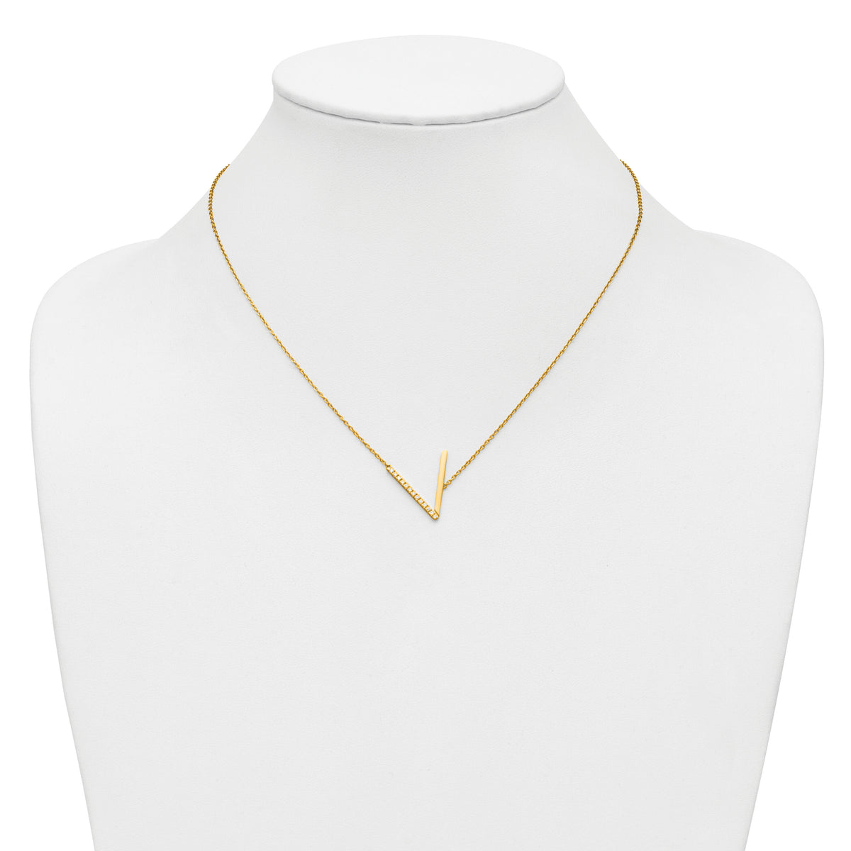 14K Sideways Diamond Initial V Necklace-PM9844V-016-YA
