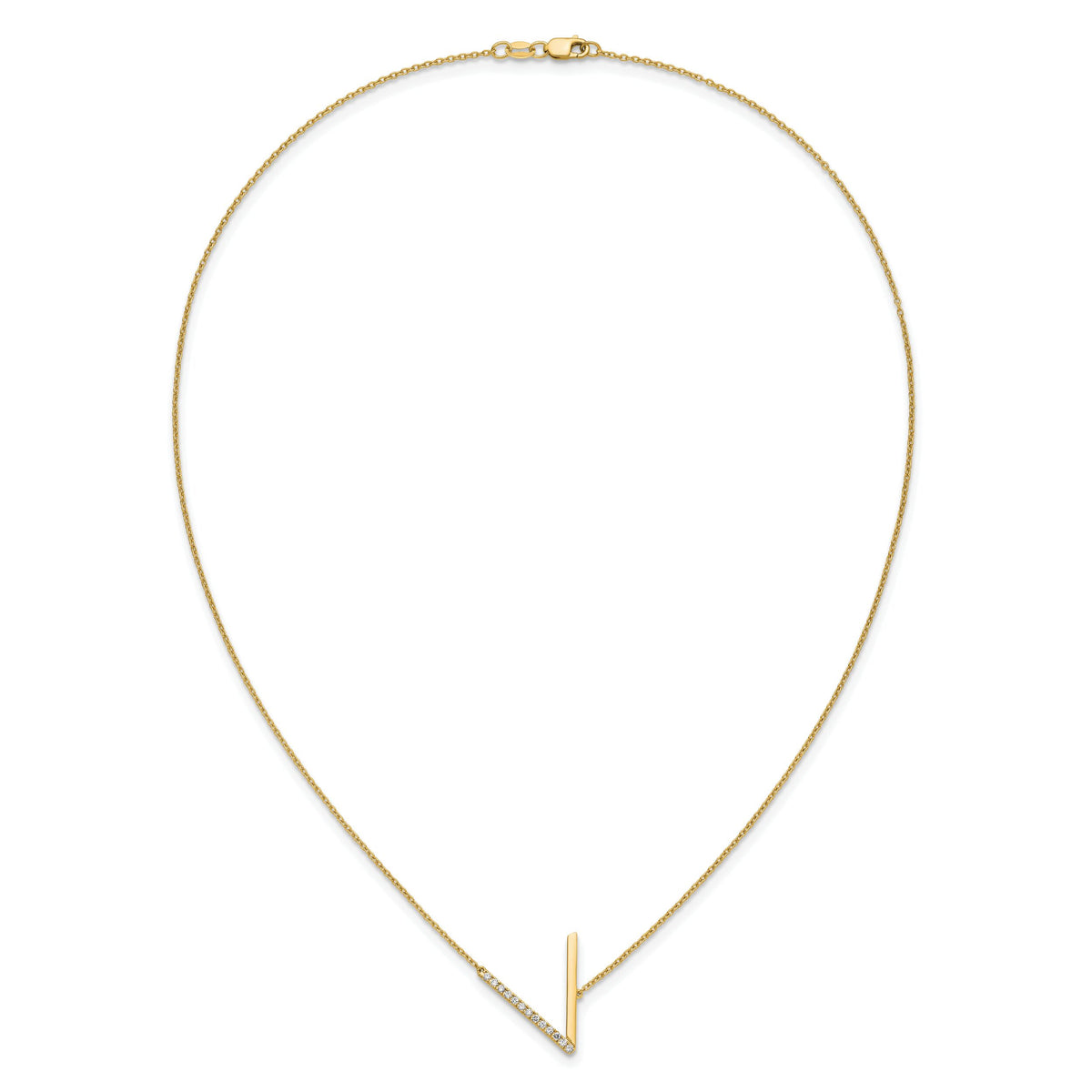 14K Sideways Diamond Initial V Necklace-PM9844V-016-YA