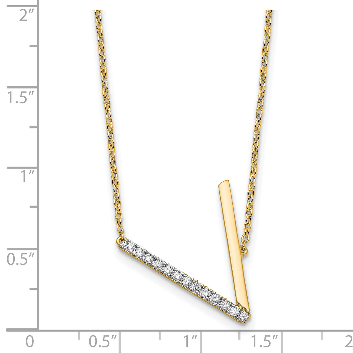 14K Sideways Diamond Initial V Necklace-PM9844V-016-YA