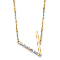 14K Sideways Diamond Initial V Necklace-PM9844V-016-YA