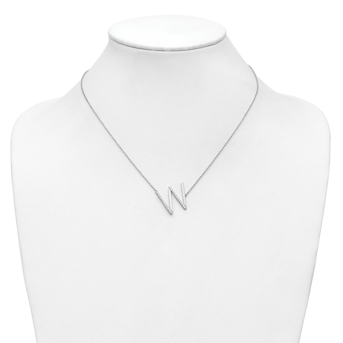 14K White Gold Sideways Diamond Initial W Necklace-PM9844W-029-WA