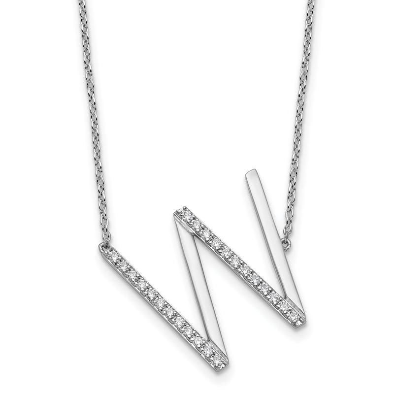 14K White Gold Sideways Diamond Initial W Necklace-PM9844W-029-WA
