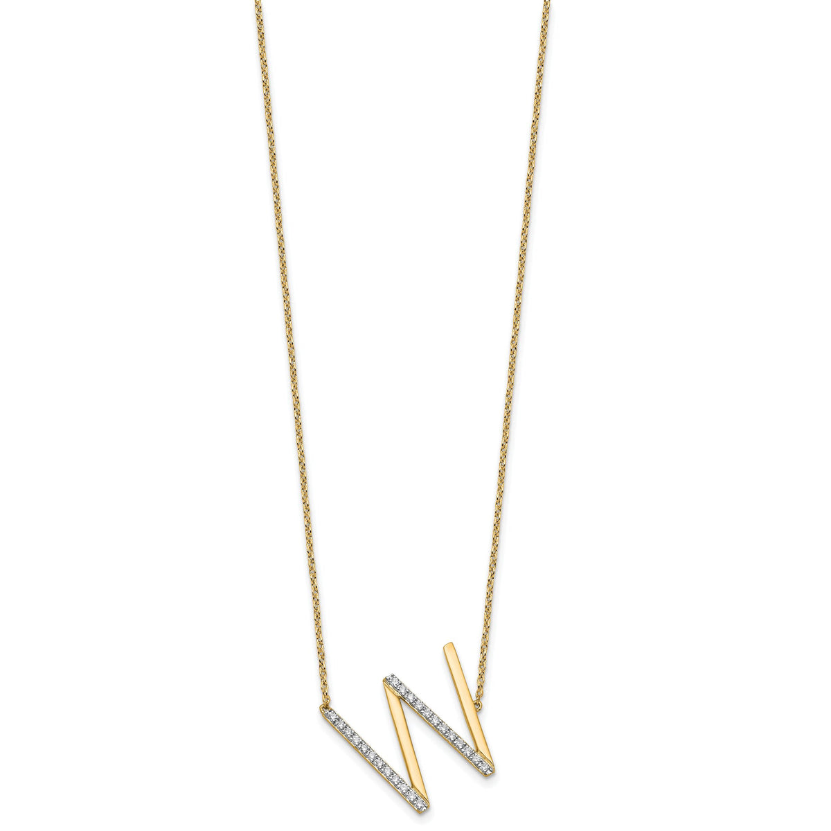 14K Sideways Diamond Initial W Necklace-PM9844W-029-YA