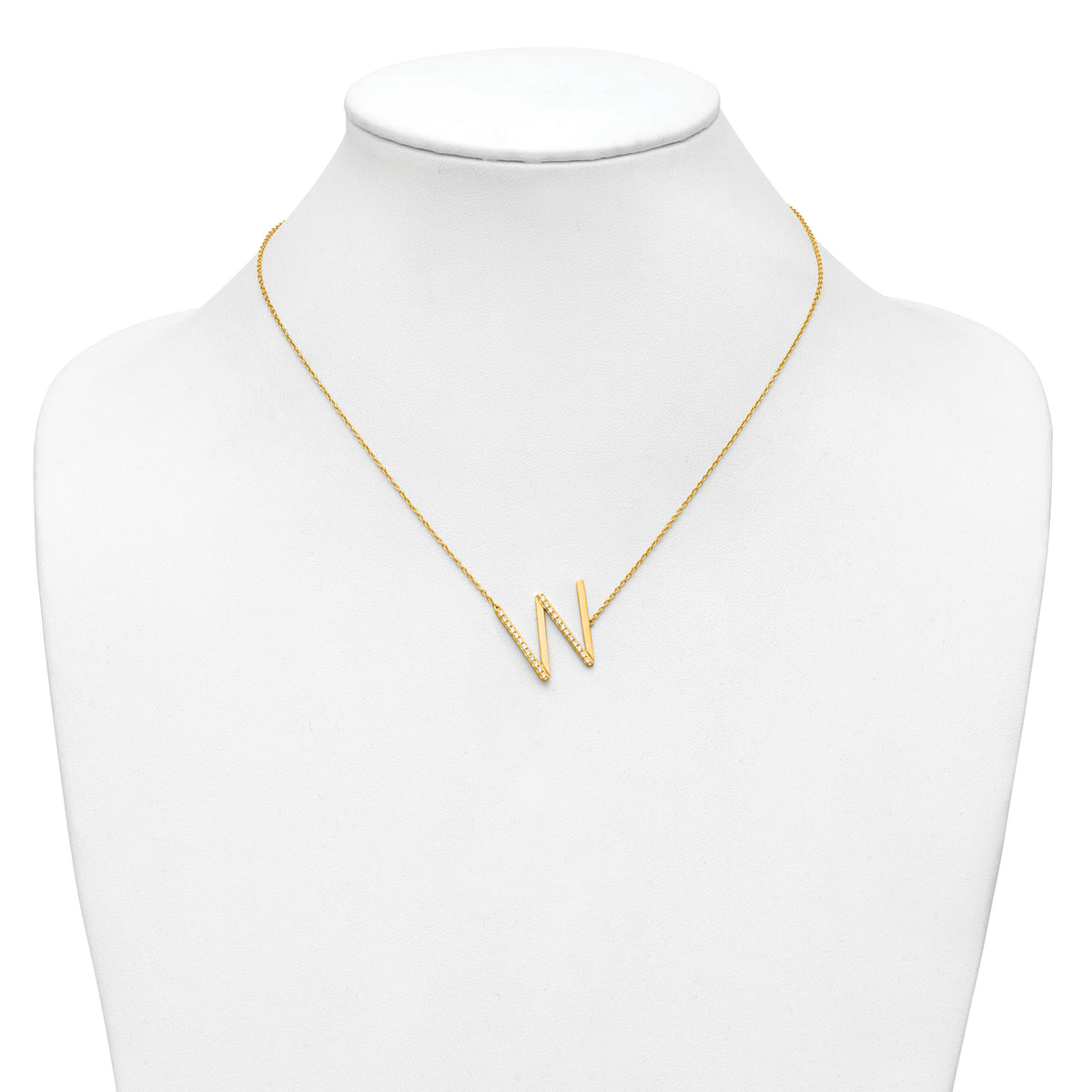 14K Sideways Diamond Initial W Necklace-PM9844W-029-YA