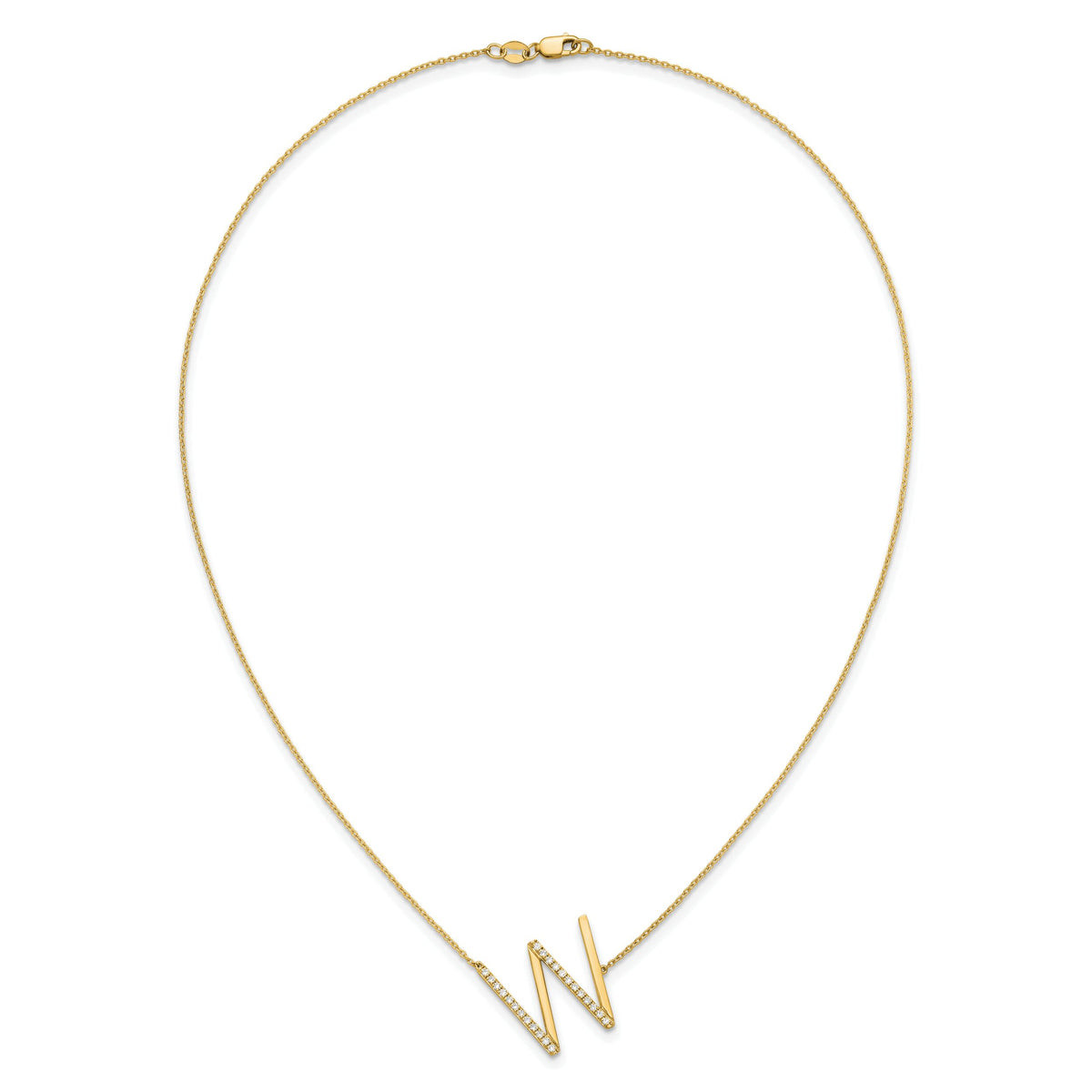 14K Sideways Diamond Initial W Necklace-PM9844W-029-YA