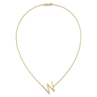 14K Sideways Diamond Initial W Necklace-PM9844W-029-YA