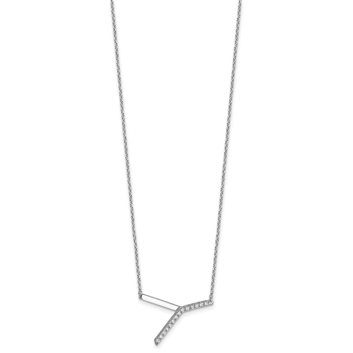 14K White Gold Sideways Diamond Initial Y Necklace-PM9844Y-018-WA