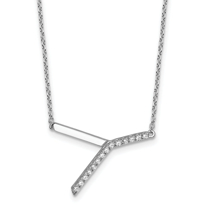 14K White Gold Sideways Diamond Initial Y Necklace-PM9844Y-018-WA