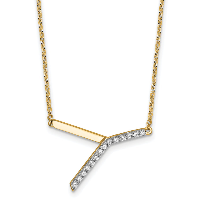 14K Sideways Diamond Initial Y Necklace-PM9844Y-018-YA