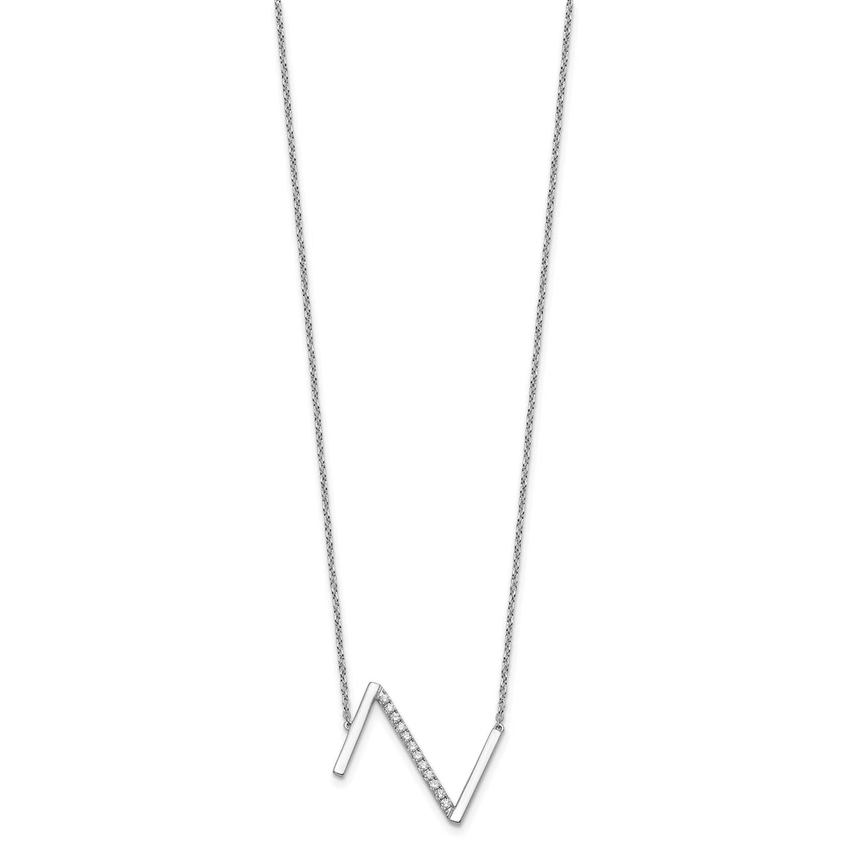 14K White Gold Sideways Diamond Initial Z Necklace-PM9844Z-017-WA
