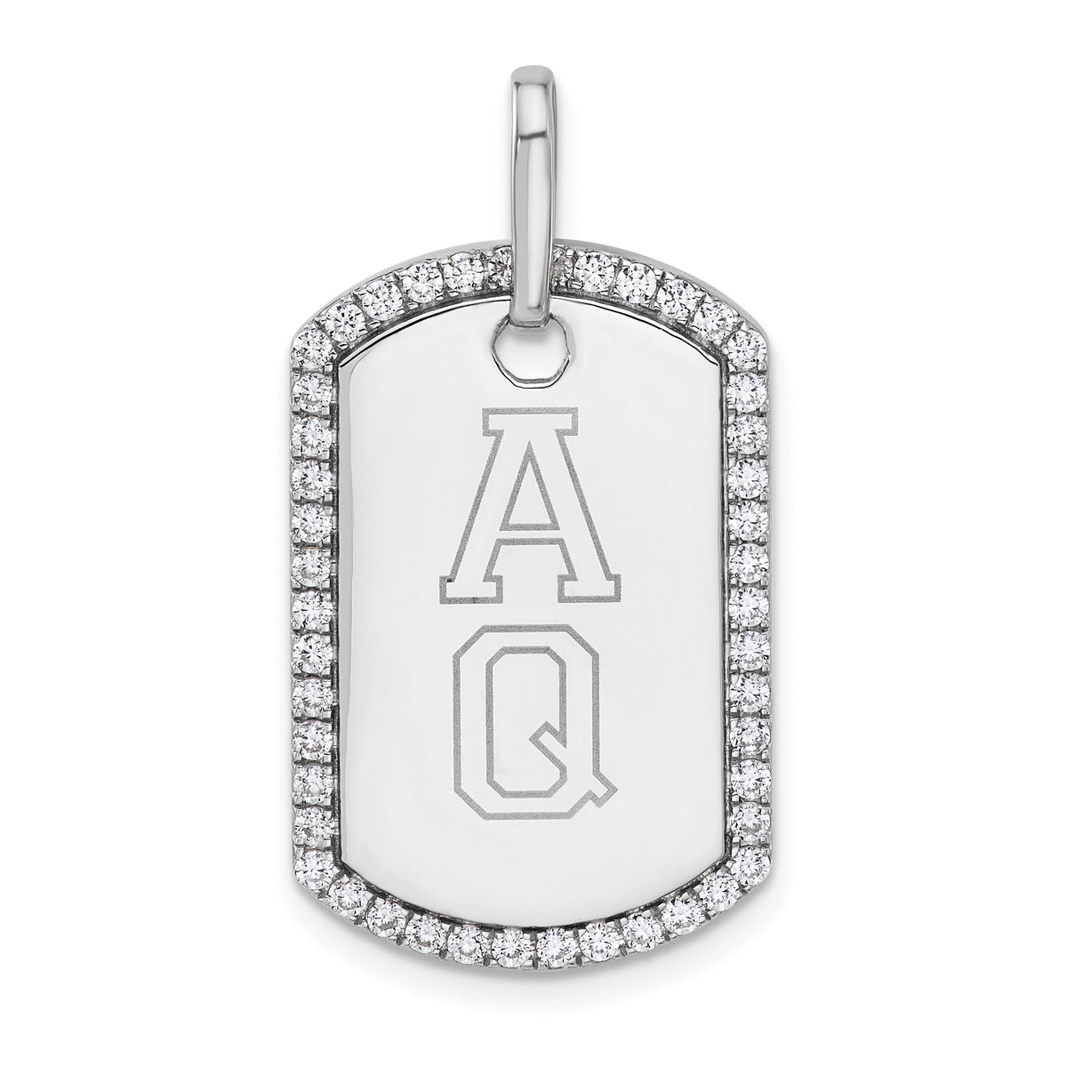14k White Gold Personalized Diamond Dog Tag Charm-PM9845-055-WA