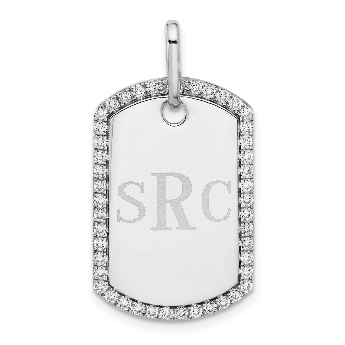 14k White Gold Personalized Diamond Dog Tag Charm-PM9845-055-WA