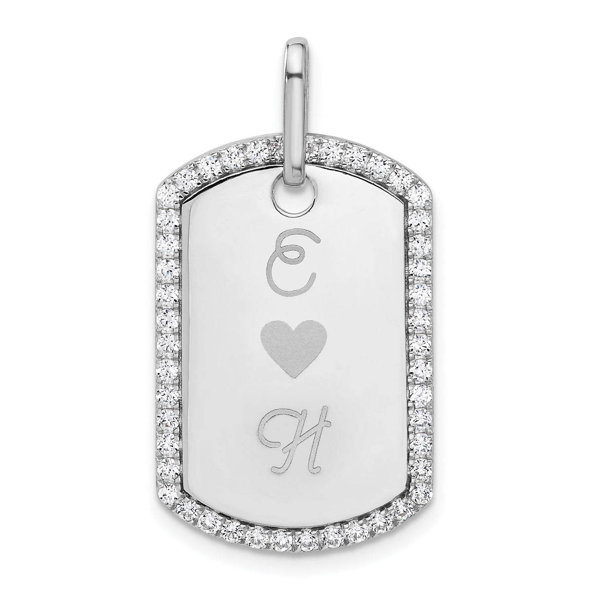 14k White Gold Personalized Diamond Dog Tag Charm-PM9845-055-WA