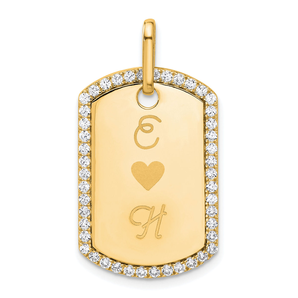 14k Yellow Gold Personalized Diamond Dog Tag Charm-PM9845-055-YA