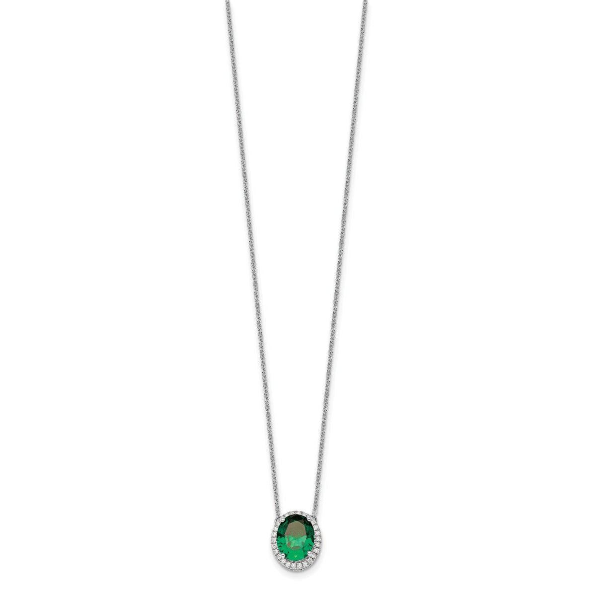 14k White Gold Oval Created Emerald/Diamond 18in. Halo Necklace-PM9949-EM-016-WA