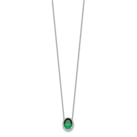 14k White Gold Oval Created Emerald/Diamond 18in. Halo Necklace-PM9949-EM-016-WA